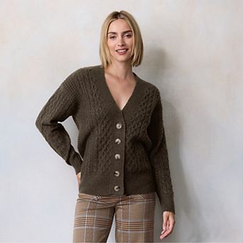 Petite LC Lauren Conrad Cabled Sweater Cardigan