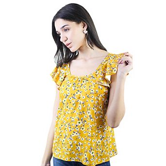 Women's Square Neck Ruffle Sleeve Blouse Floral Summer Tops