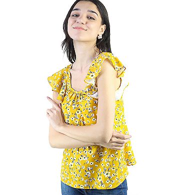 Women's Square Neck Ruffle Sleeve Blouse Floral Summer Tops