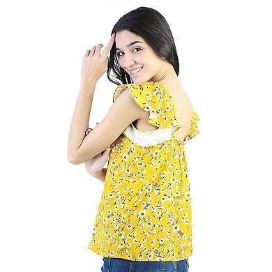 Women's Square Neck Ruffle Sleeve Blouse Floral Summer Tops