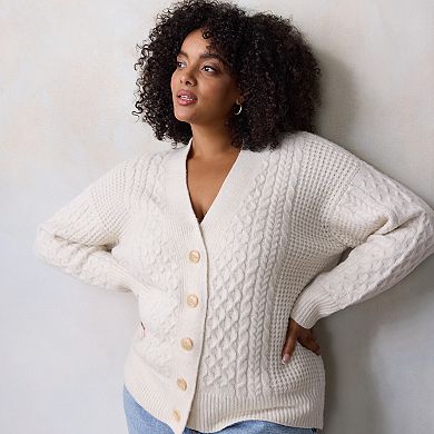 Plus Size LC Lauren Conrad Cabled Cardigan Sweater