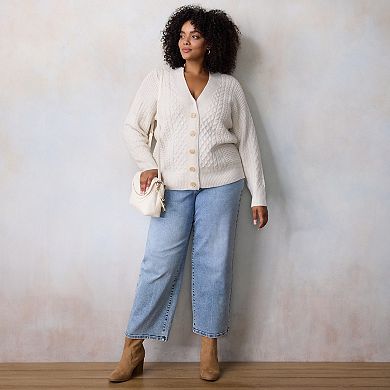 Plus Size LC Lauren Conrad Cabled Cardigan Sweater