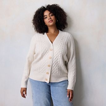 Plus Size LC Lauren Conrad Cabled Cardigan Sweater