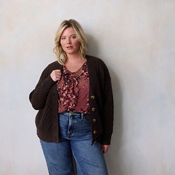 Plus Size LC Lauren Conrad Cabled Cardigan Sweater