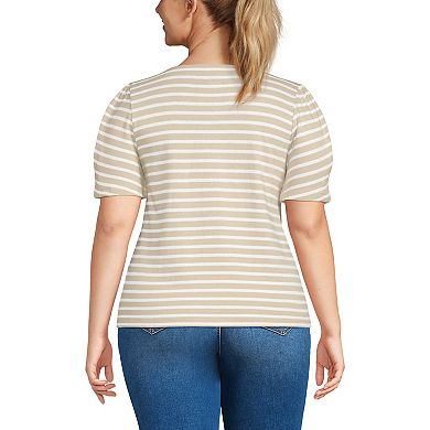 Women's Lands' End Puff Sleeve Square Neck Top in Regular and Plus Size