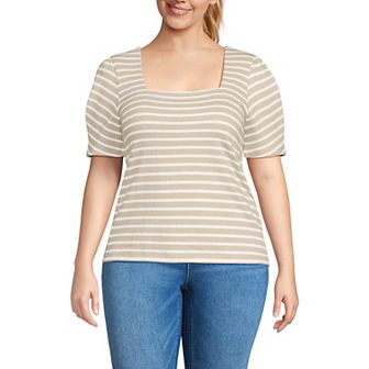 Women's Lands' End Puff Sleeve Square Neck Top in Regular and Plus Size