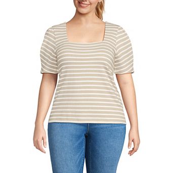 Women's Lands' End Puff Sleeve Square Neck Top in Regular and Plus Size
