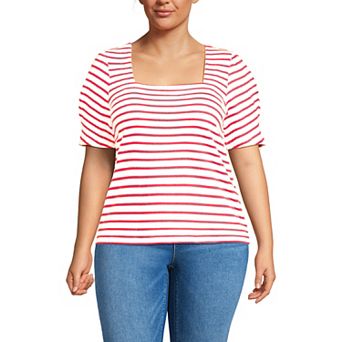 Women's Lands' End Puff Sleeve Square Neck Top in Regular and Plus Size