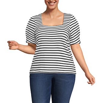 Women's Lands' End Puff Sleeve Square Neck Top in Regular and Plus Size