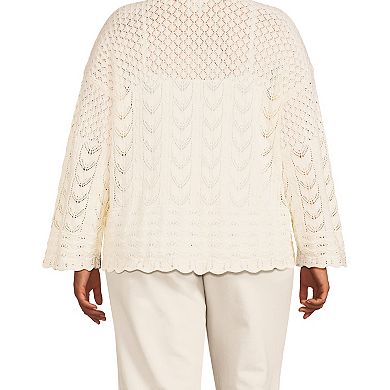Plus Size Lands' End Boucle Pointelle Notch Neck Sweater