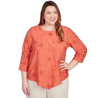 Plus Size Alfred Dunner Metallic Embroidered Geometric Top