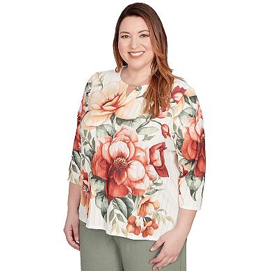 Plus Size Alfred Dunner Dramatic Floral Split Neck Beaded Top