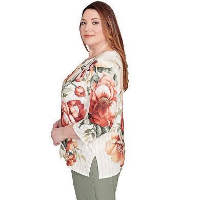 Plus Size Alfred Dunner Dramatic Floral Split Neck Beaded Top