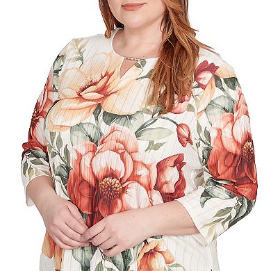 Plus Size Alfred Dunner Dramatic Floral Split Neck Beaded Top