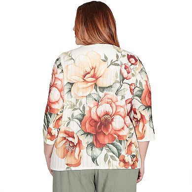 Plus Size Alfred Dunner Dramatic Floral Split Neck Beaded Top