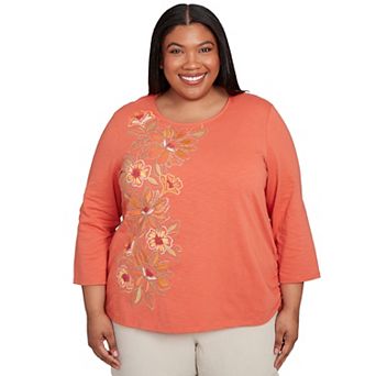 Plus Size Alfred Dunner Floral Embroidered Side Tie Ruching Top