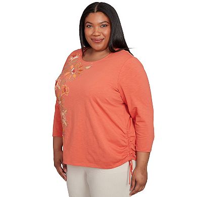 Plus Size Alfred Dunner Floral Embroidered Side Tie Ruching Top