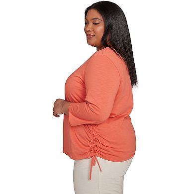 Plus Size Alfred Dunner Floral Embroidered Side Tie Ruching Top