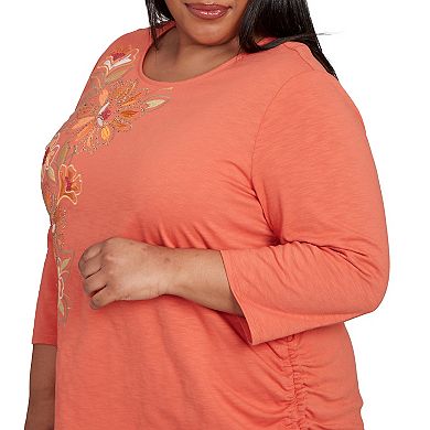Plus Size Alfred Dunner Floral Embroidered Side Tie Ruching Top