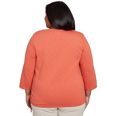 Plus Size Alfred Dunner Floral Embroidered Side Tie Ruching Top