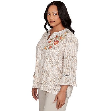 Plus Size Alfred Dunner Floral Bell Sleeve Embroidered Top
