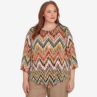 Plus Size Alfred Dunner Ikat Chevron Top with Necklace