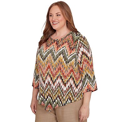 Plus Size Alfred Dunner Ikat Chevron Top with Necklace