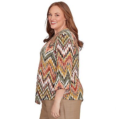 Plus Size Alfred Dunner Ikat Chevron Top with Necklace