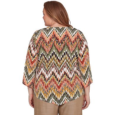 Plus Size Alfred Dunner Ikat Chevron Top with Necklace