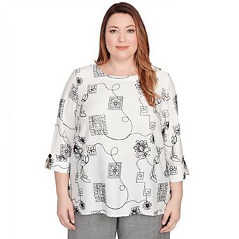 Plus Size Alfred Dunner Geometric Floral Soutache Embroidered Top