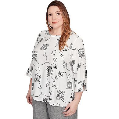 Plus Size Alfred Dunner Geometric Floral Soutache Embroidered Top