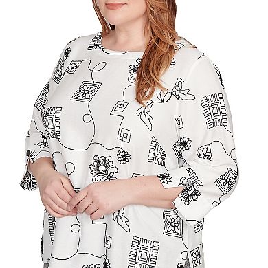 Plus Size Alfred Dunner Geometric Floral Soutache Embroidered Top