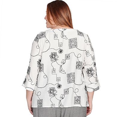 Plus Size Alfred Dunner Geometric Floral Soutache Embroidered Top