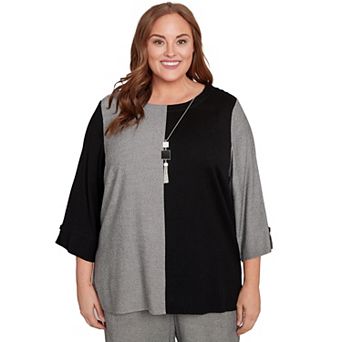 Plus Size Alfred Dunner Center Sliced Top with Necklace