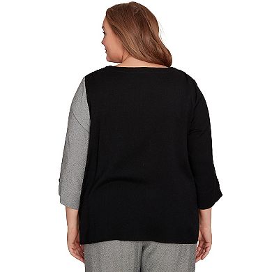 Plus Size Alfred Dunner Center Sliced Top with Necklace