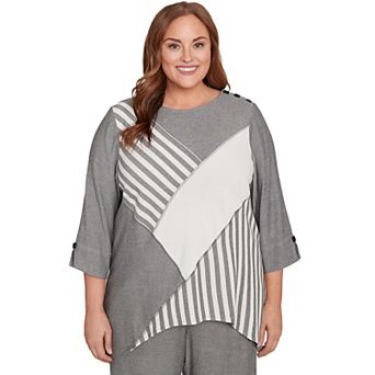 Plus Size Alfred Dunner Diagonal Spliced Stripe Top