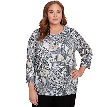 Plus Size Alfred Dunner Reversible Paisley Top with Necklace