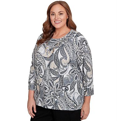 Plus Size Alfred Dunner Reversible Paisley Top with Necklace