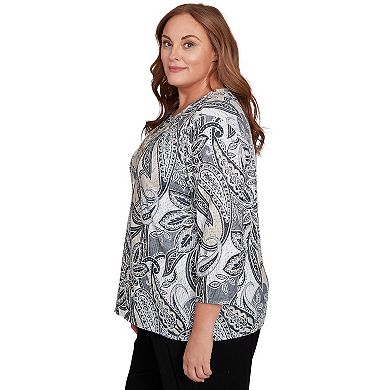 Plus Size Alfred Dunner Reversible Paisley Top with Necklace