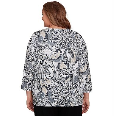 Plus Size Alfred Dunner Reversible Paisley Top with Necklace