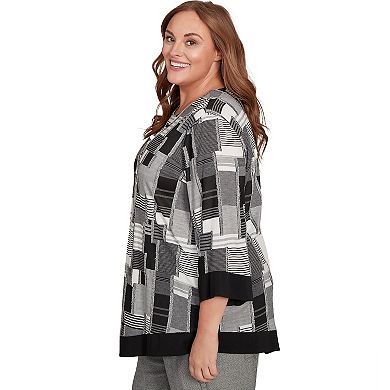 Plus Size Alfred Dunner Patchwork Solid Black Trim Top