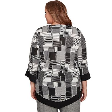 Plus Size Alfred Dunner Patchwork Solid Black Trim Top