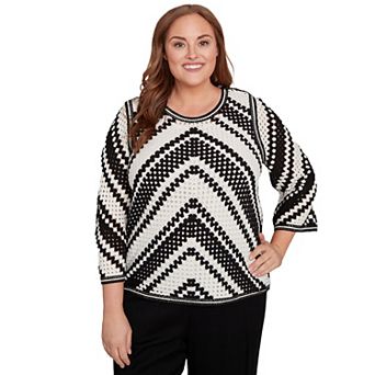 Plus Size Alfred Dunner Chevron Crochet Bell Sleeve Top