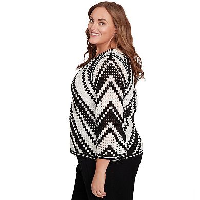 Plus Size Alfred Dunner Chevron Crochet Bell Sleeve Top