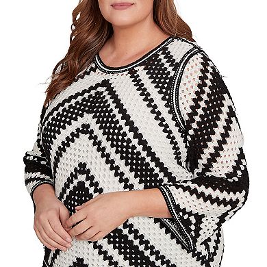 Plus Size Alfred Dunner Chevron Crochet Bell Sleeve Top