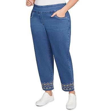 Plus Size Alfred Dunner Border Fringe Denim Ankle Pants