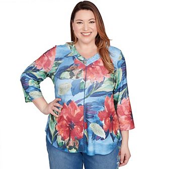 Plus Size Alfred Dunner Dramatic V-Neck Floral Top