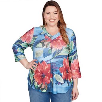 Plus Size Alfred Dunner Dramatic V-Neck Floral Top