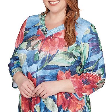 Plus Size Alfred Dunner Dramatic V-Neck Floral Top