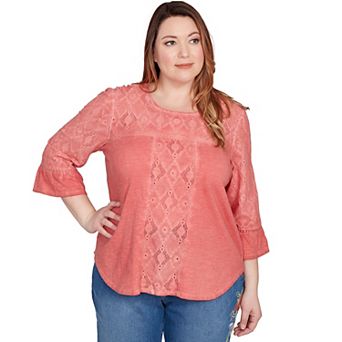 Plus Size Alfred Dunner Diamond Textured Spliced Bell Sleeve Top